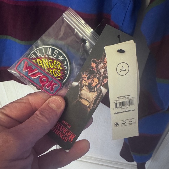 Netflix Stranger Things Cotton Rugby Polo with Blue and Burgundy Stripes. - Picture 3 of 6